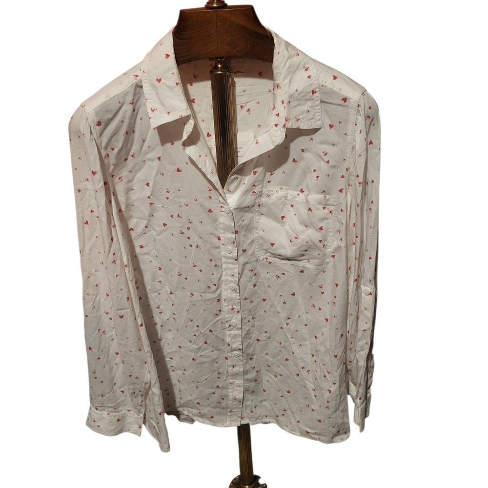Beachlunchlounge Caroline Hearts White Long Sleeve Button Shirt Size XL New!